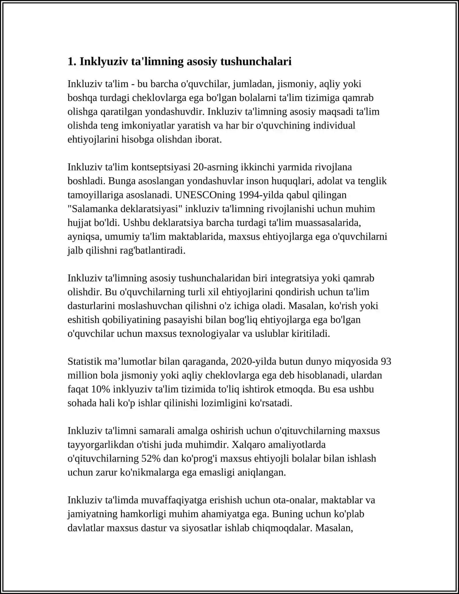 INKLYUZIV TA'LIM KURSINING PREDMETI, OBYEKTI, TAMOYILLARI 4