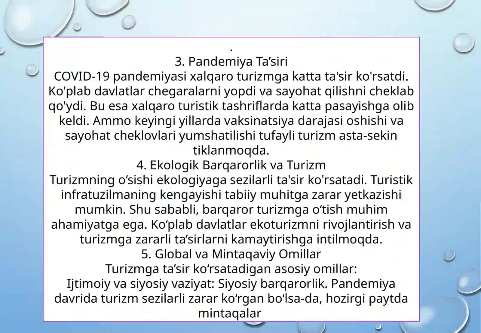 Dunyo mintaqalarida xalqaro turistik tashriflar dinamikasining tahlili 4