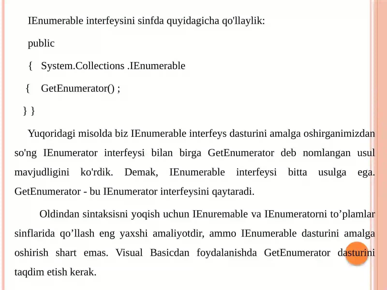 IErumerablevaIErumeratorinterfeysimetodlarinisinfdaqaytaaniqlash 4