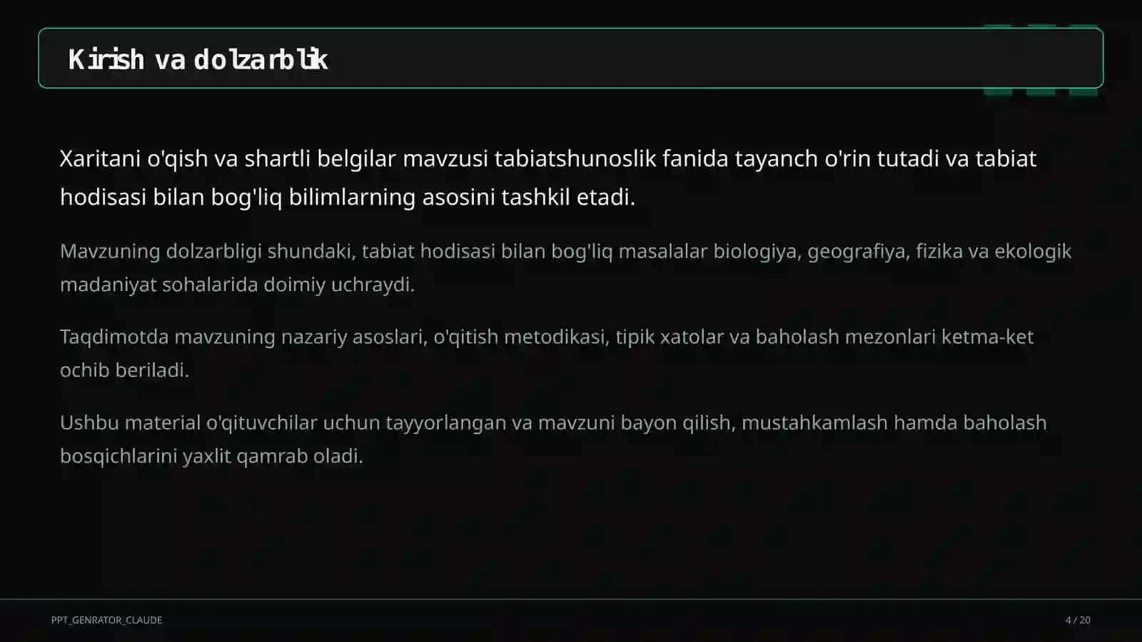 Xaritani o'qish va shartli belgilar (4-sinf) 4