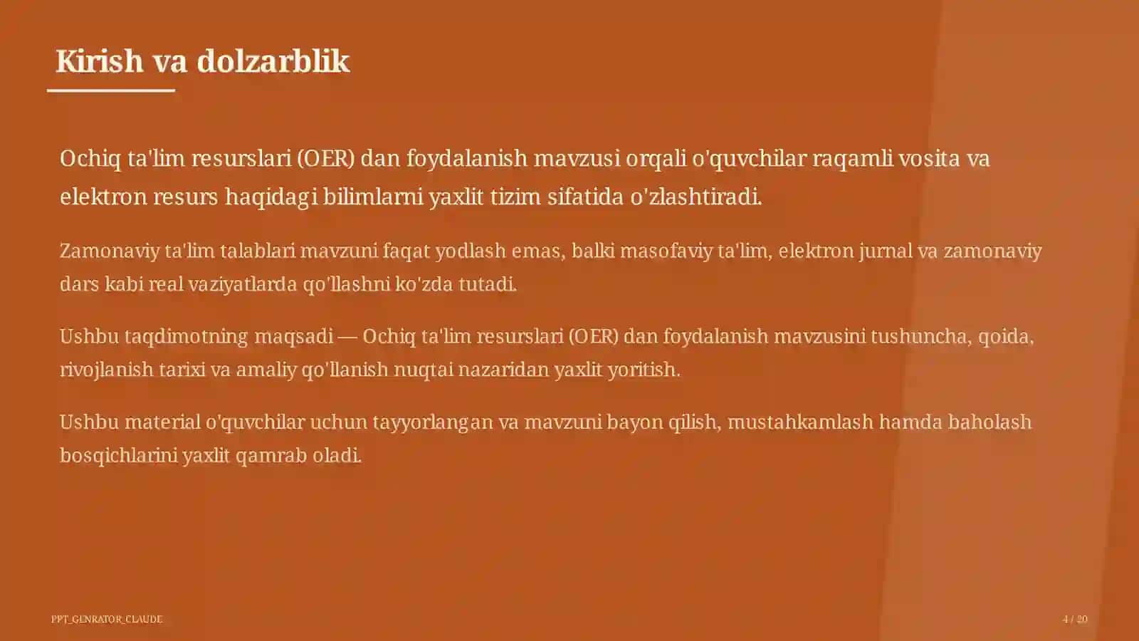 Ochiq ta'lim resurslari (OER) dan foydalanish 4