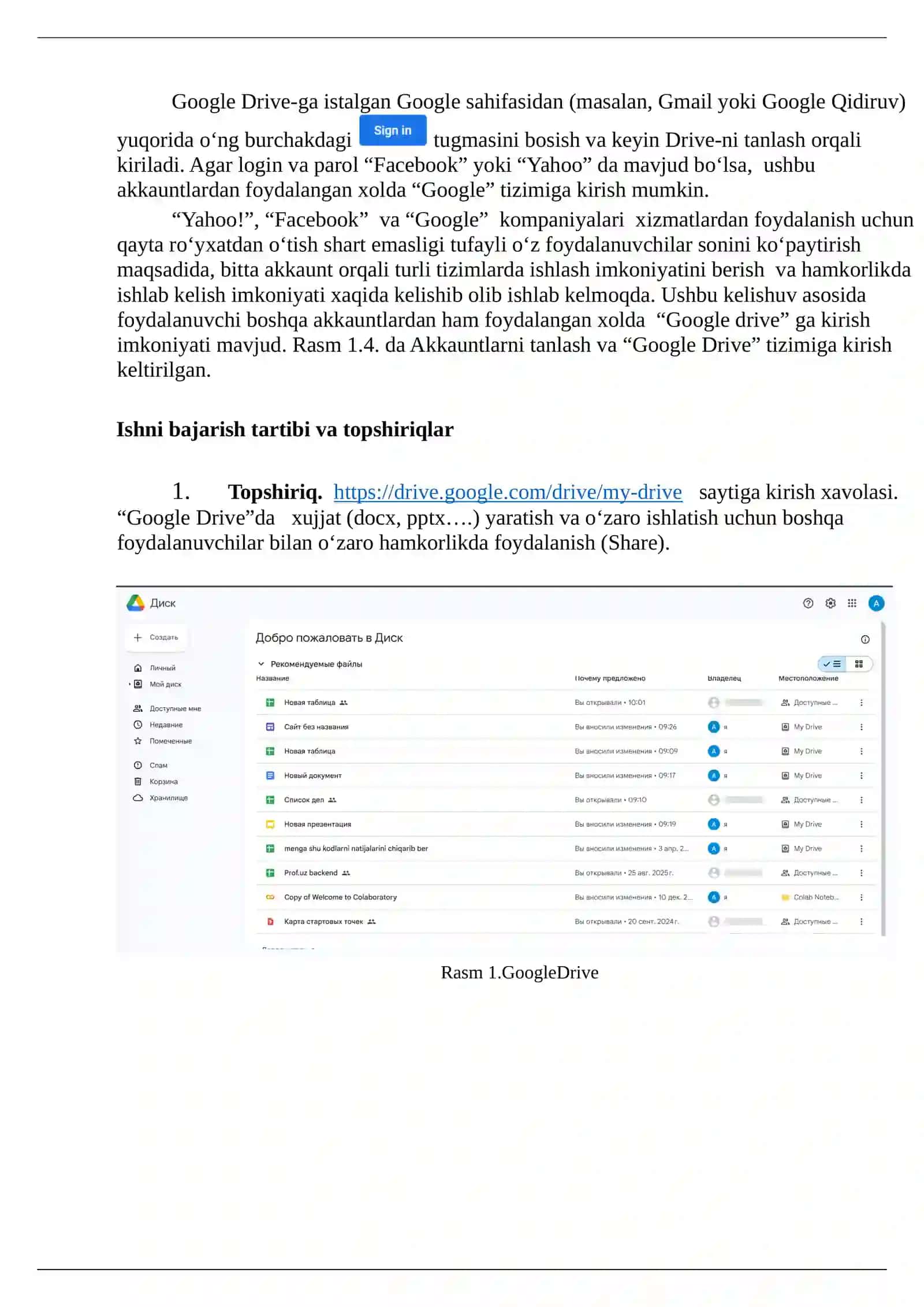 GoogleDrive Bulut tizimida ishlash 4