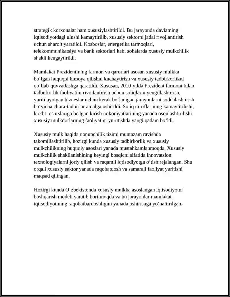 O'ZBEKISTONDA XUSUSIY MULKCHILIKNING SHAKILLANISH JARAYONLARI 4