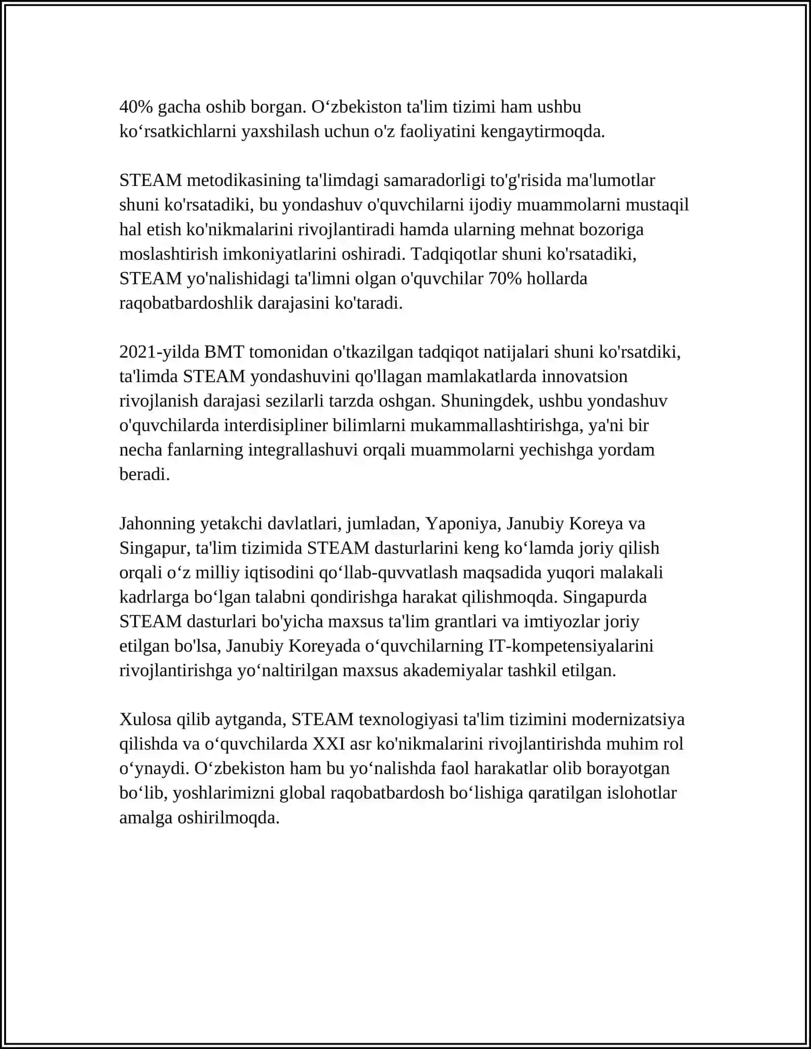 REFERAT MTTDA STEAM TEXNOLOGIYASI ASOSIDA DIZAYN VA KREATIV IJODKORLIKNI SHAKLLANTIRISH 4