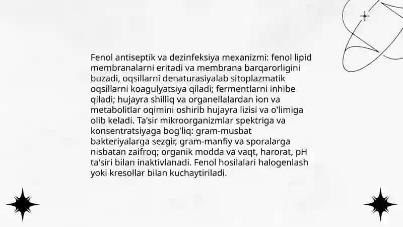 Tarkibida fenol va uning hosilalarini tutuvchi farmasevtik preparatlar 4