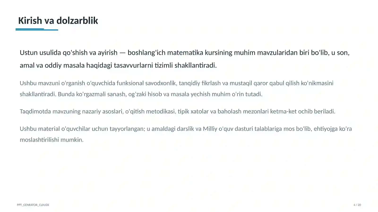 Ustun usulida qo'shish va ayirish (3-sinf) 4
