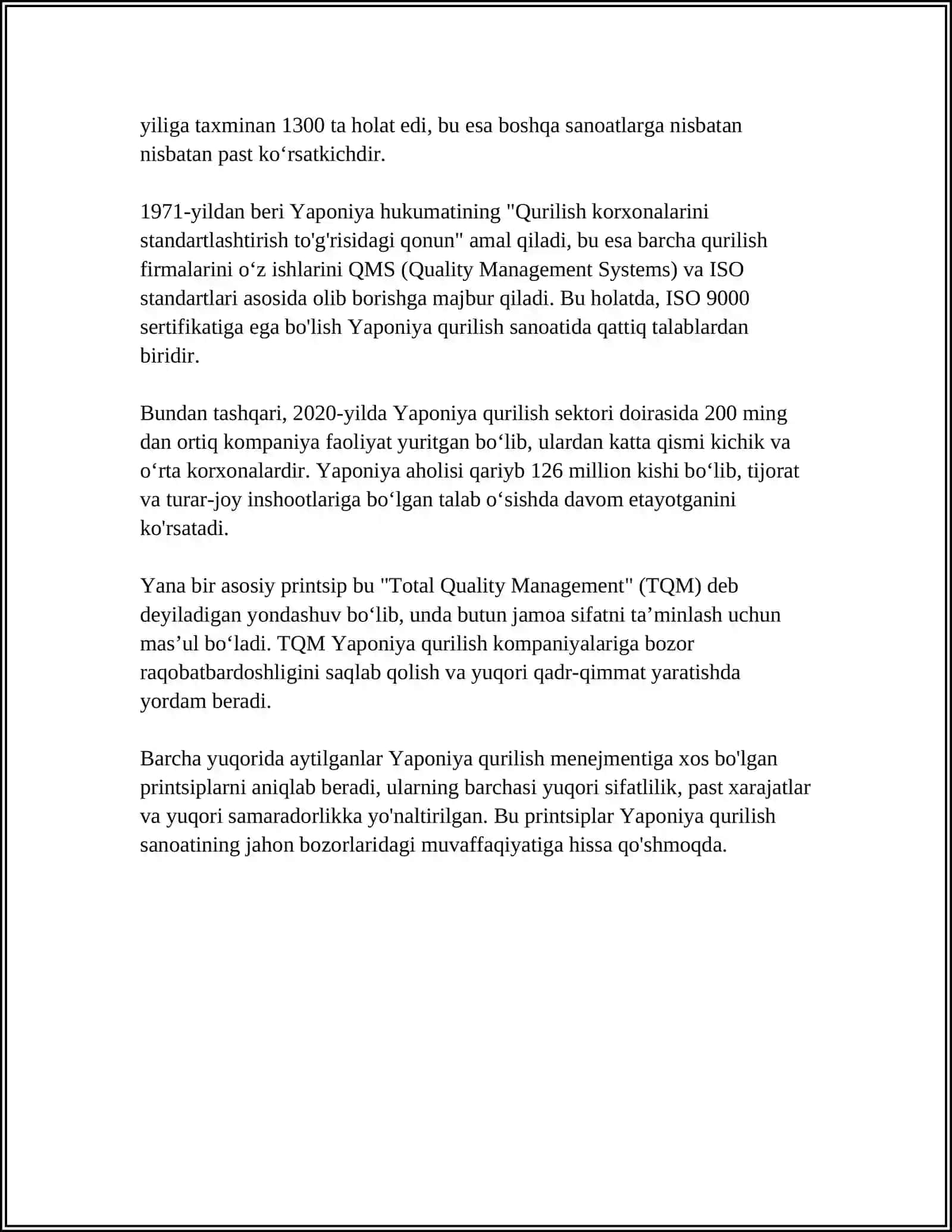 MUSTAQIL ISH Mavzu: YAPONIYADA QURILISH MENEJMENTI 4