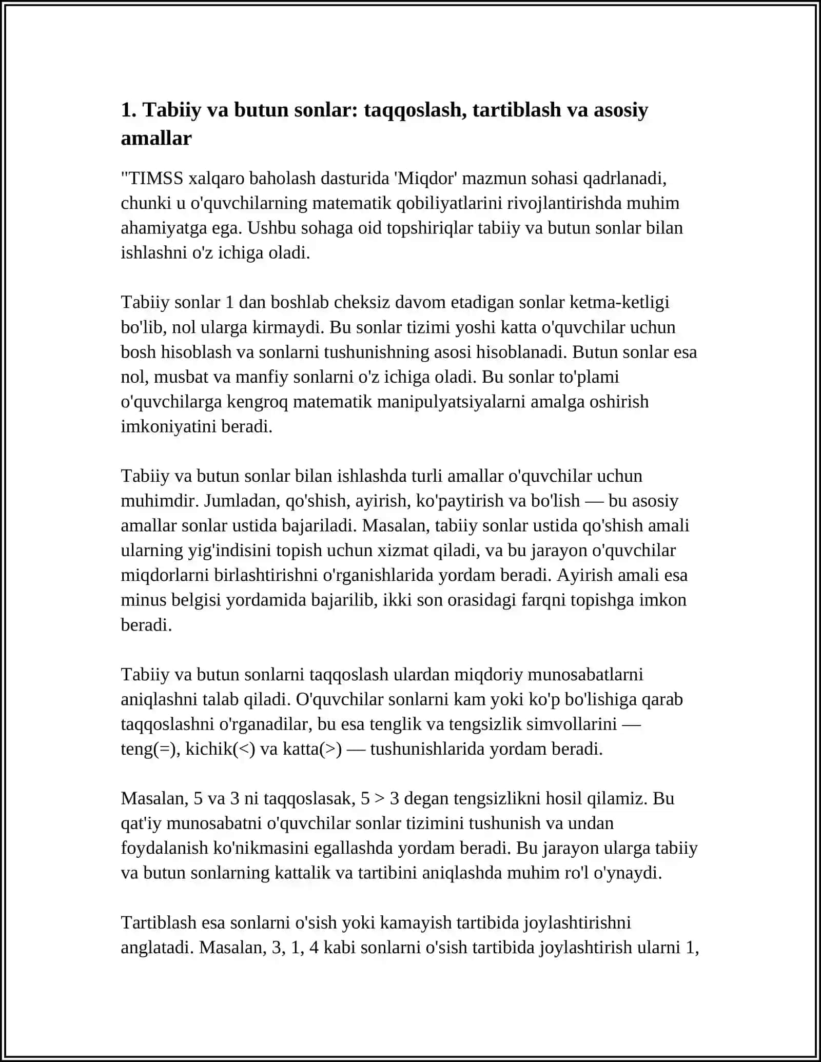 TIMSS XALQARO BAHOLASH DASTURIDA,,MIQDOR’’ MAZMUN SOHASIGA OID TOPSHIRIQLAR 4