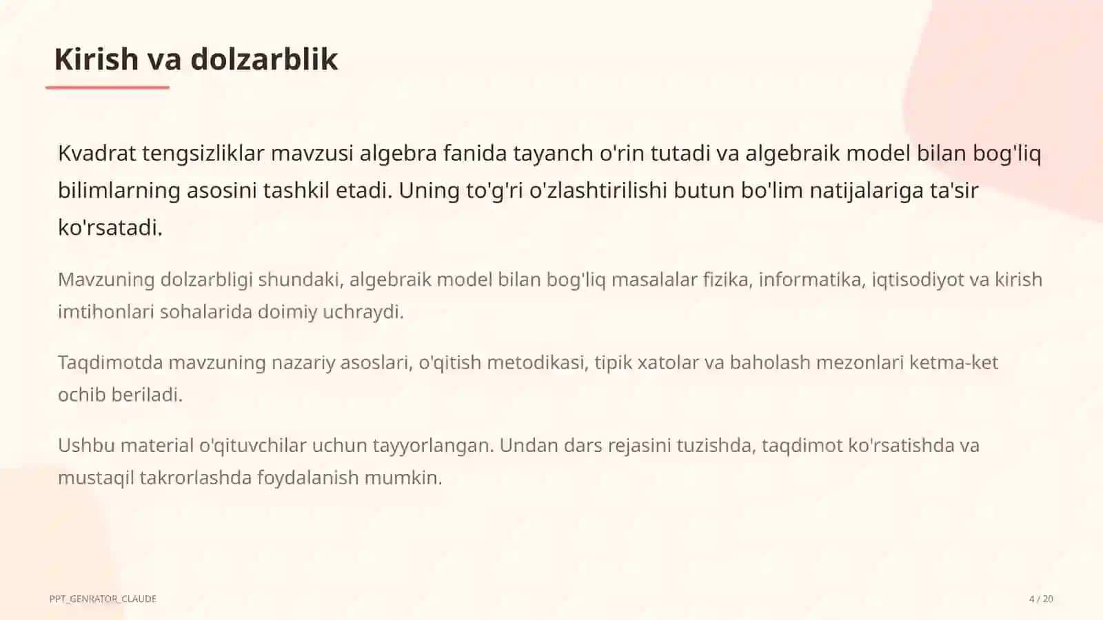 Kvadrat tengsizliklar (9-sinf) 4