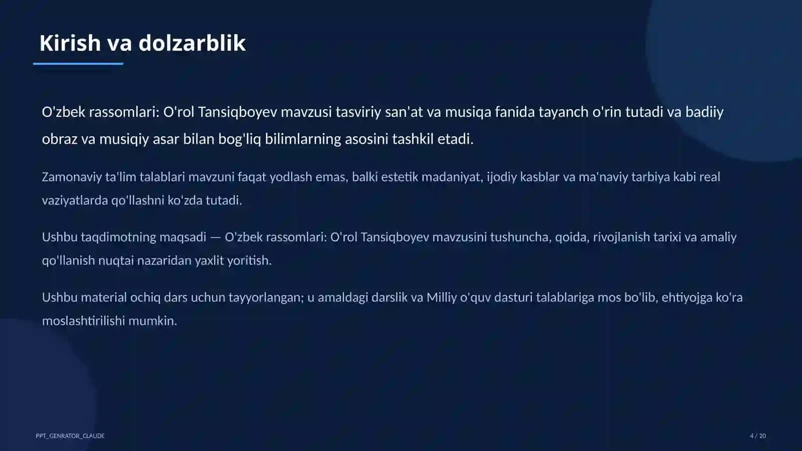 O'zbek rassomlari: O'rol Tansiqboyev (7-sinf) 4