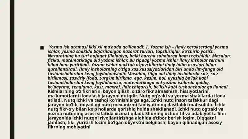 Yozma nutq ko'nikmasini baholash mezonlari 4