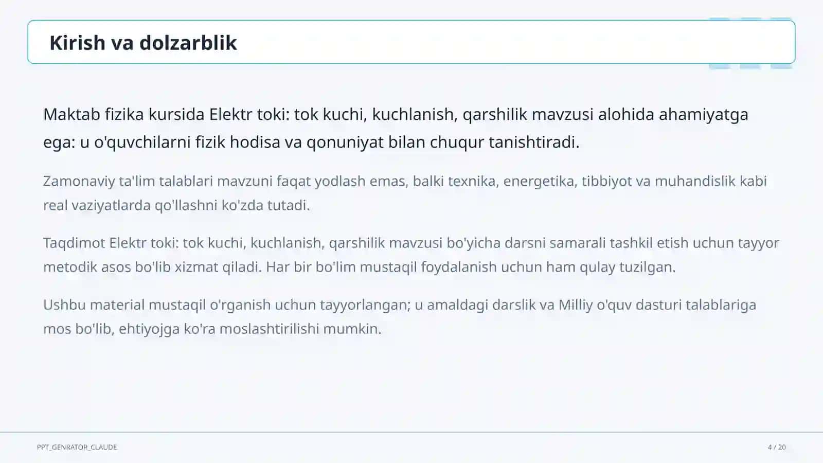 Elektr toki: tok kuchi, kuchlanish, qarshilik (8-sinf) 4
