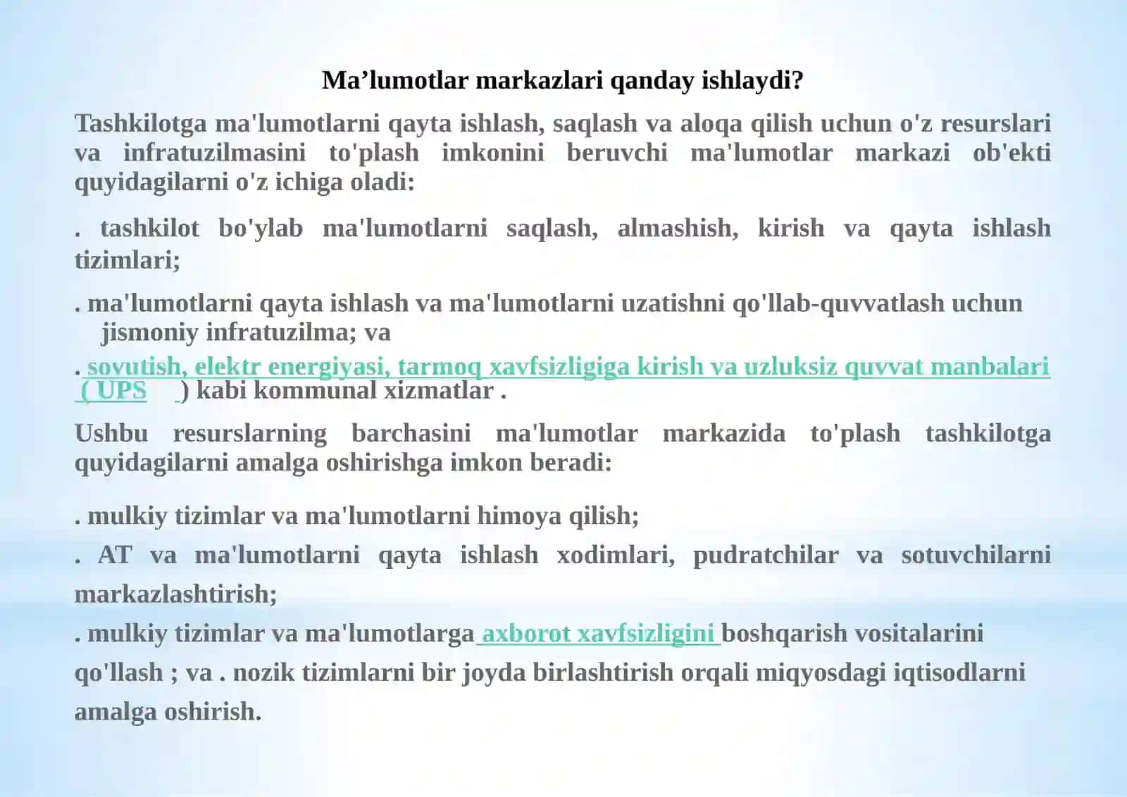 Buluttexnologiyasiasosidayaratilganma’lumotlarniqaytaishlashmarkazlari 4