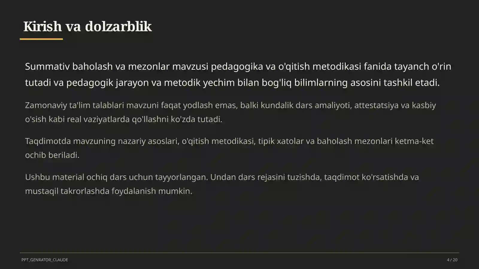 Summativ baholash va mezonlar 4
