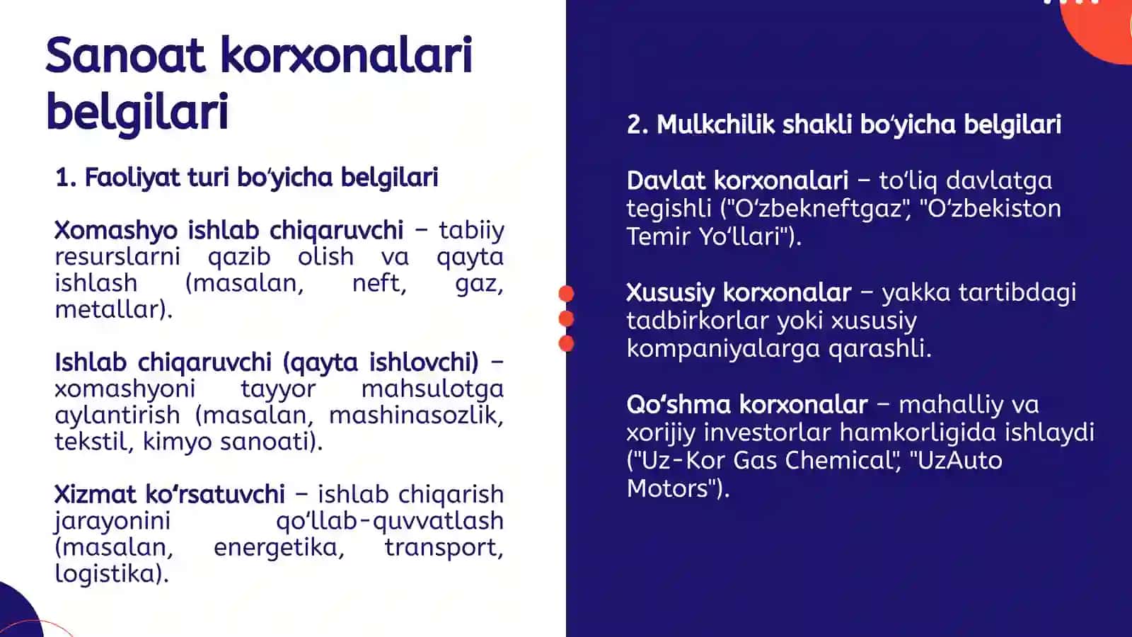 Sanoat korxonalarining belgilari, funksiyalari va vazifalari 4