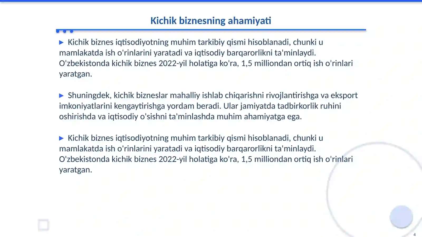 Kichik biznes va tadbirkorlikning turlari 4