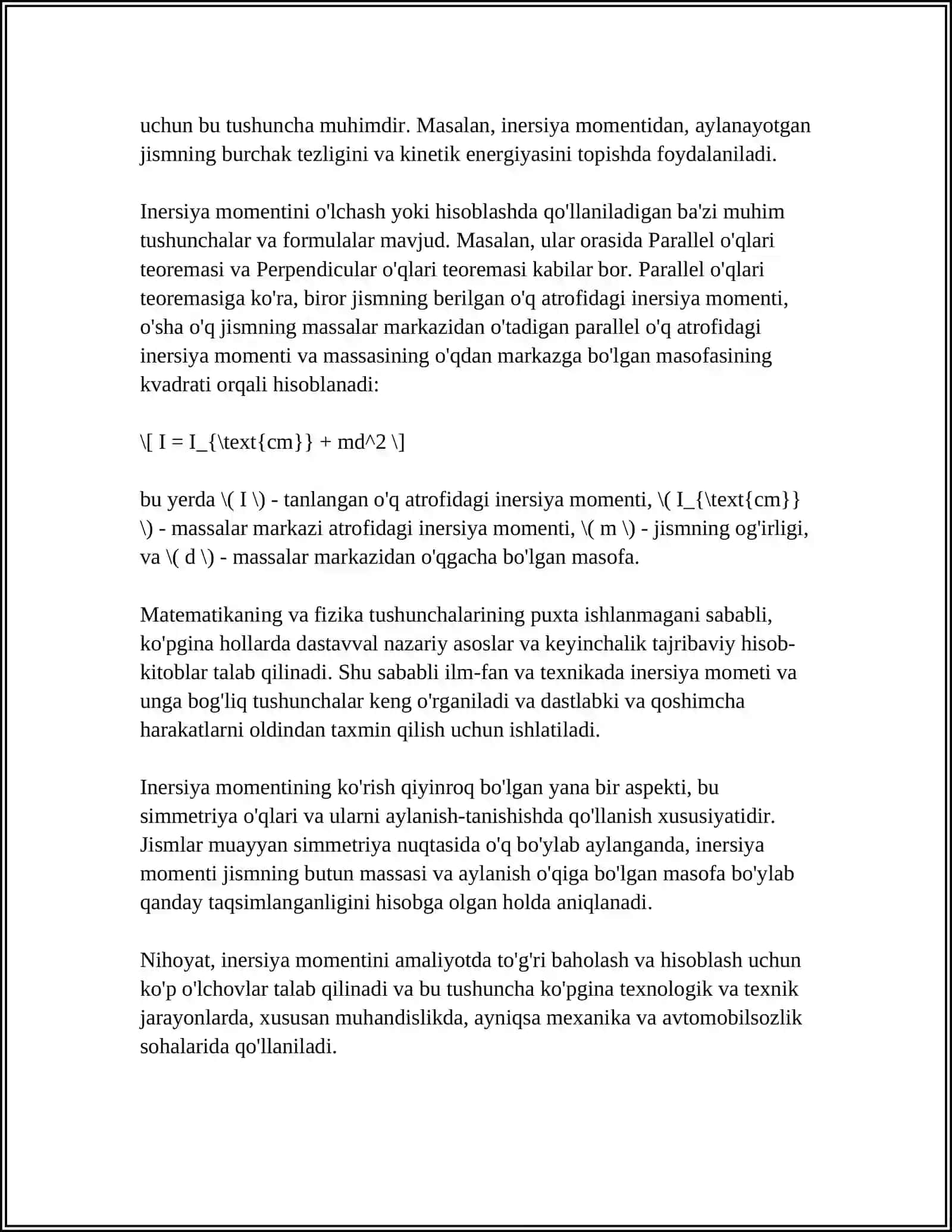 JISIMNING INERTSIYA MOMENTINI DINAMIK USUL ORQALI ANIQLASH 4