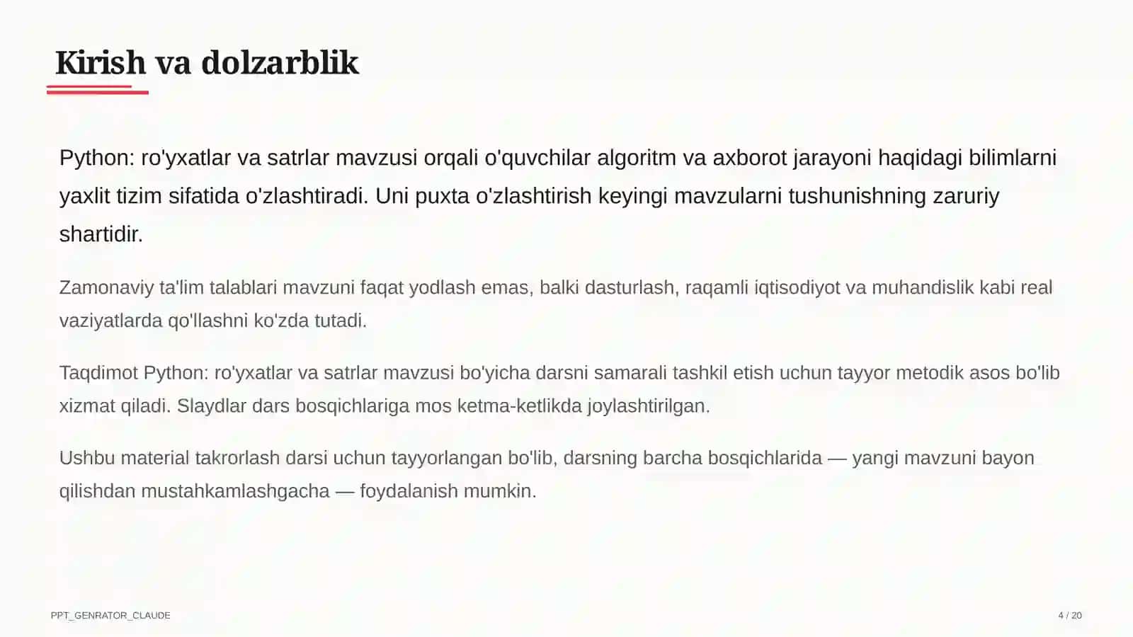 Python: ro'yxatlar va satrlar (9-sinf) 4