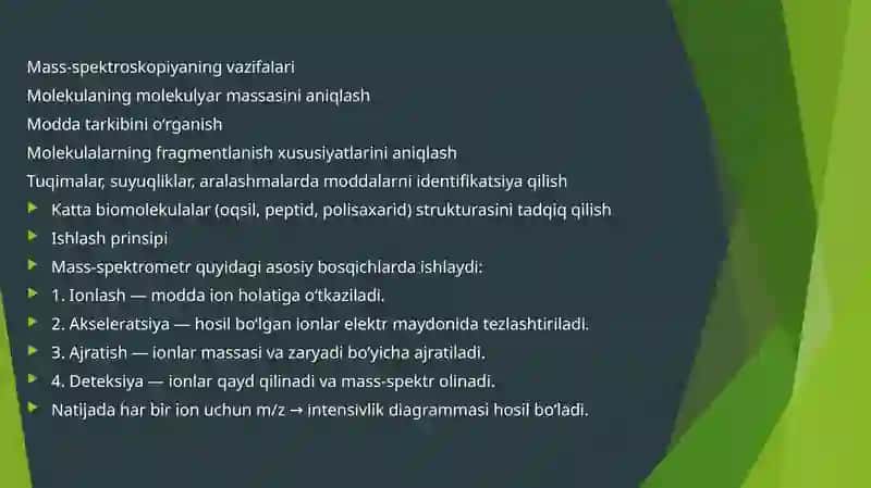 Mass-spektroskopiya asoslari, spektrlarni tahlil qilish uslublari 4