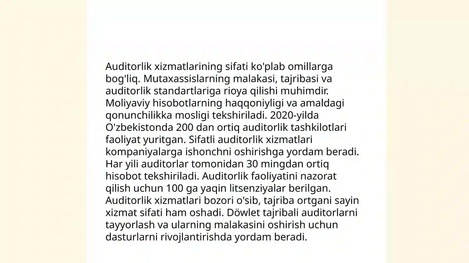 Auditorlik tashkilotlarini turdosh xizmatlarida auditorlikni tanlash 4