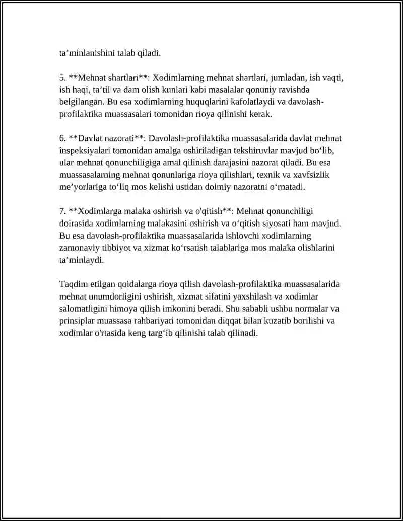 Oʻzbekiston Respublikasi Mexnat Qonunchiligini va Davolash Profilaktika Muassasalarida Texnika Xavfsizligi Boʻyicha Davlat Qonunlarini Oʻrganish 4