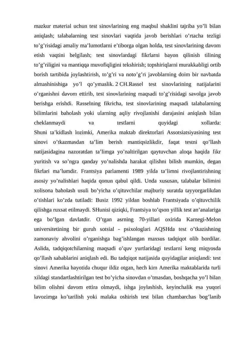 Testologiya va pedagogik o'lchovlar nazariyasi 4