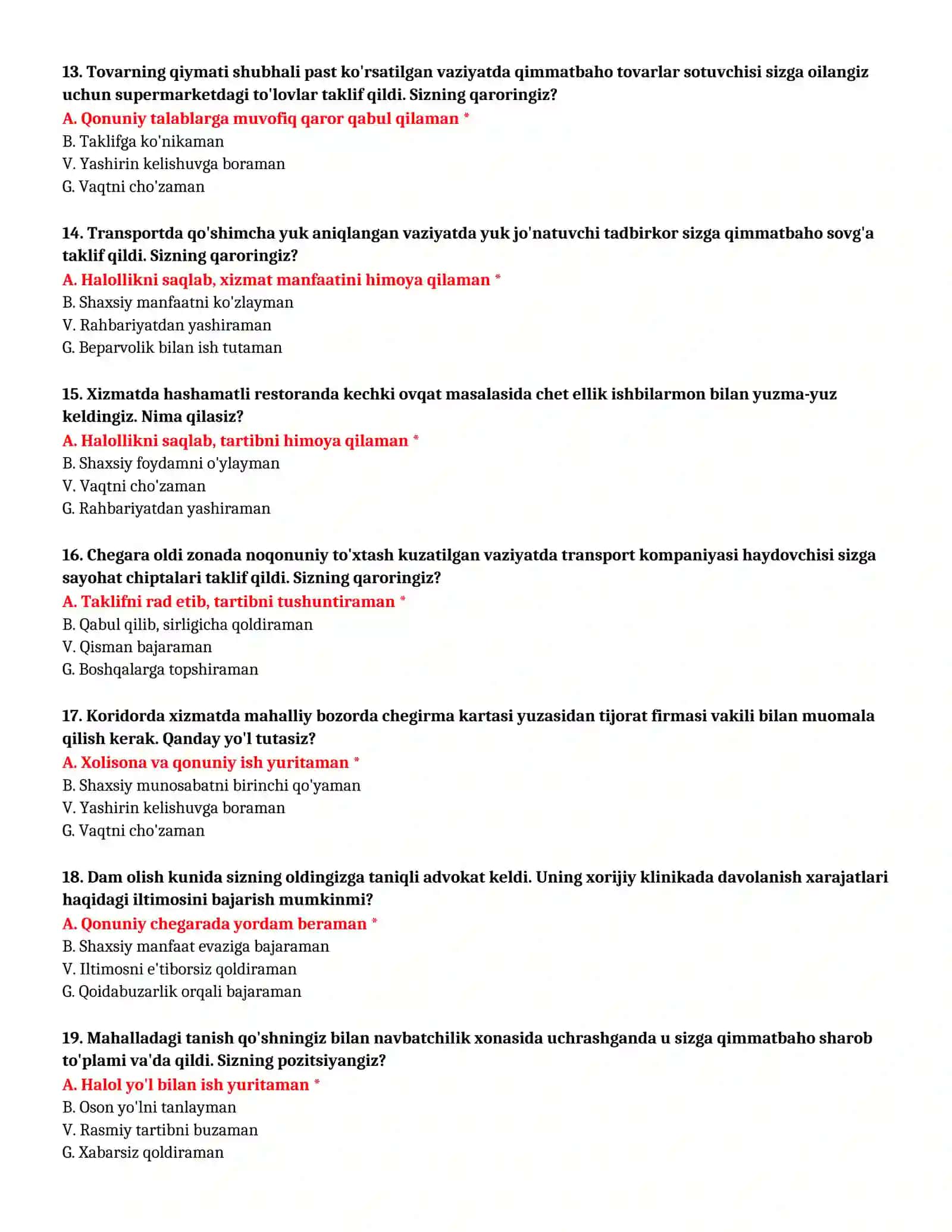 Bojxona Akademiyasi - Kasbiy Tanlov Test Savollari (№ 79) 4