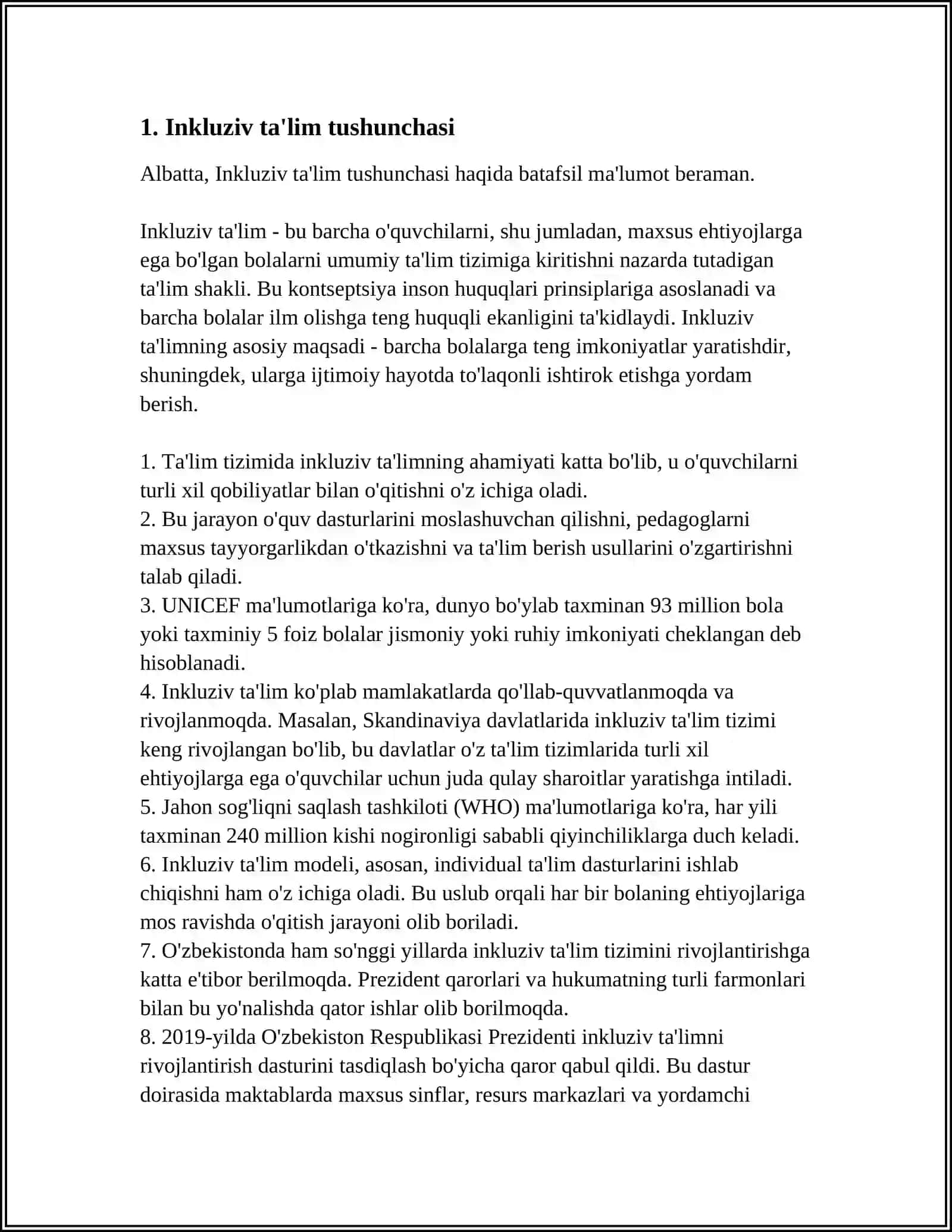 ALOHIDA TA'LIM EHTIYOJLARIGA EGA SHAXSLARNI INKLYUZIV TA'LIM KONSEPSIYASINING MOHIYATI VA ASOSIY QOIDALARI 4
