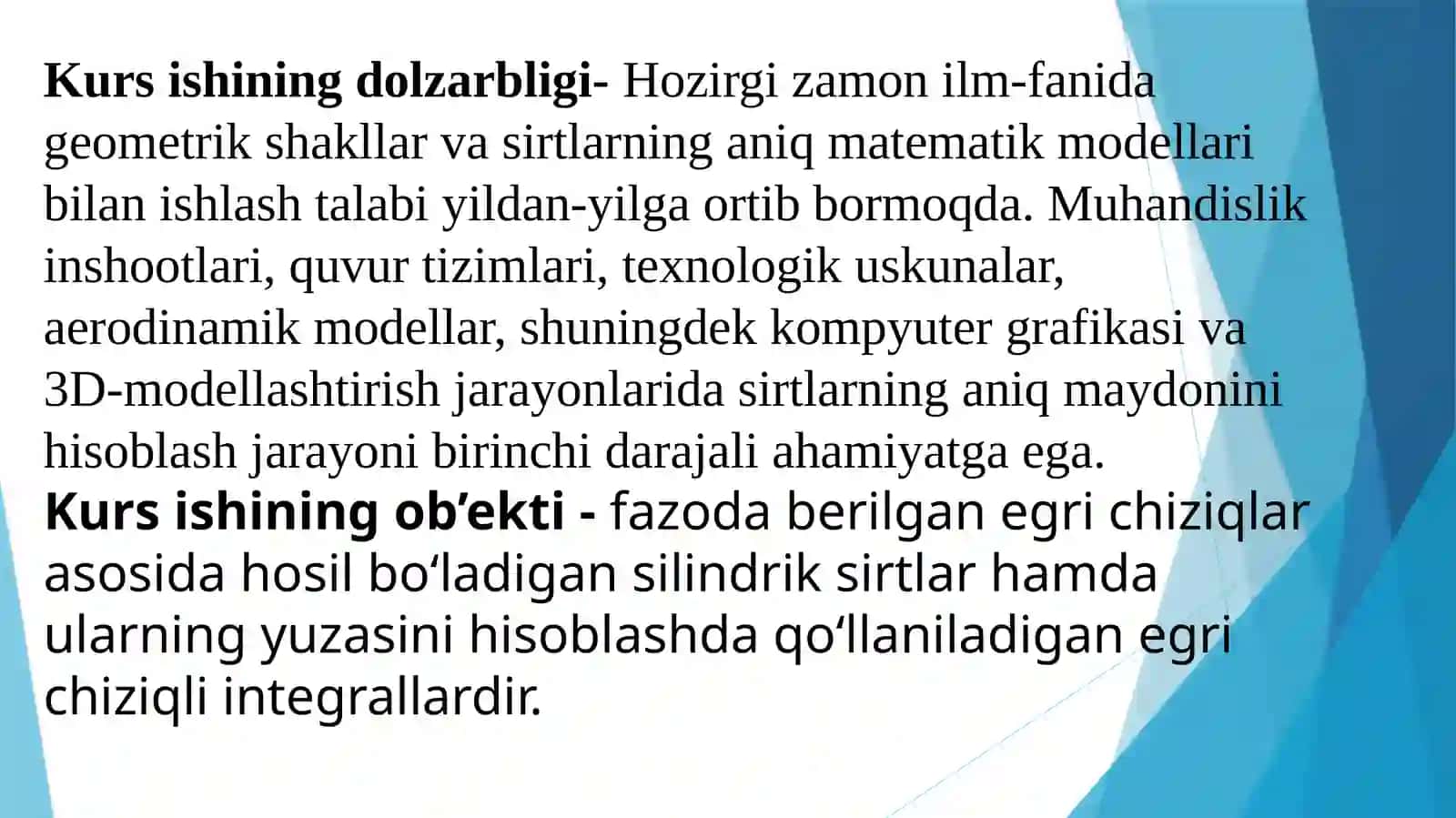 Egri chiziqli integralning silindriksirtlarning yuzini hisoblashga qo‘llanishi 4