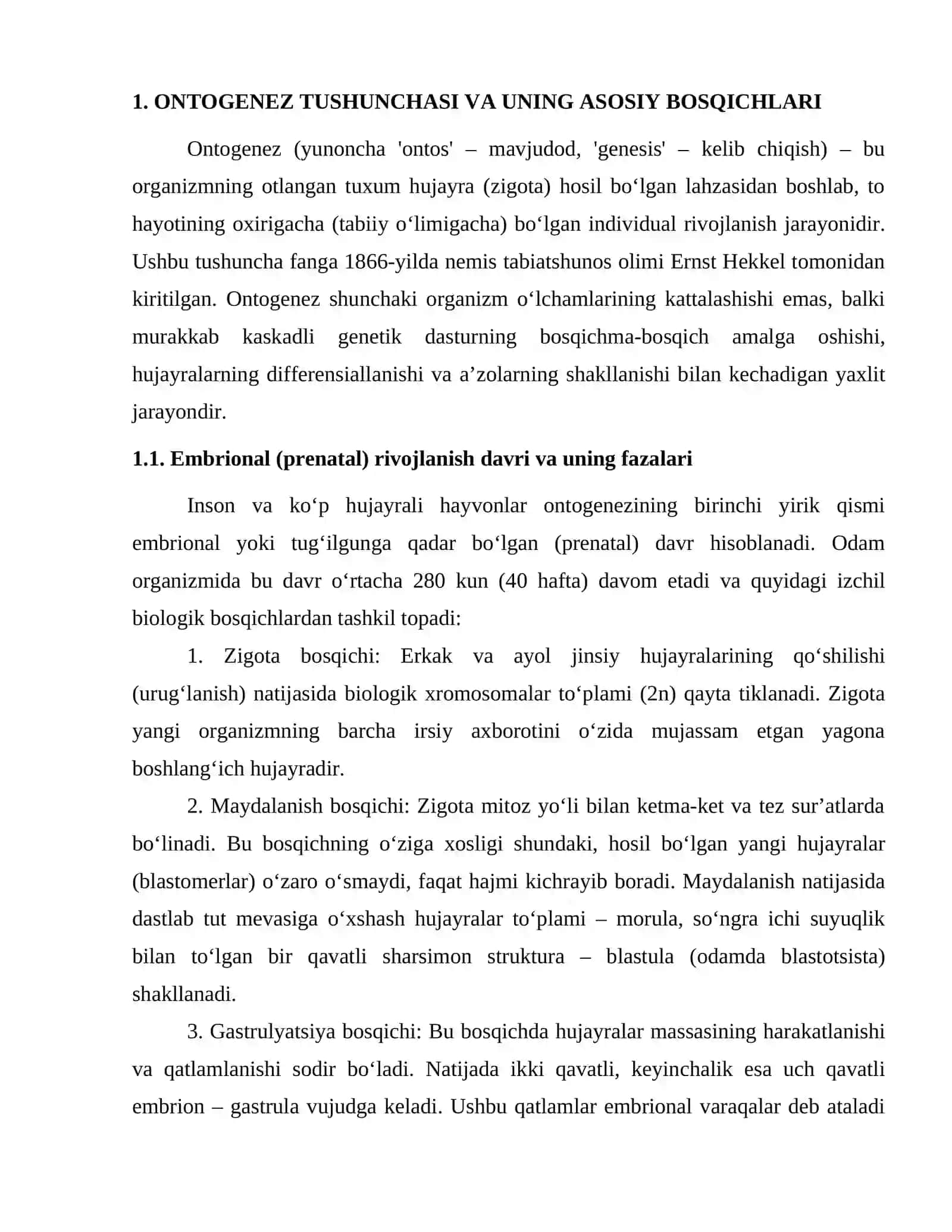 ONTOGENEZ. A’ZOLARNING ONTO-FILOGENEZI VA ULARNING TIBBIYOTDAGI AHAMIYATI 4