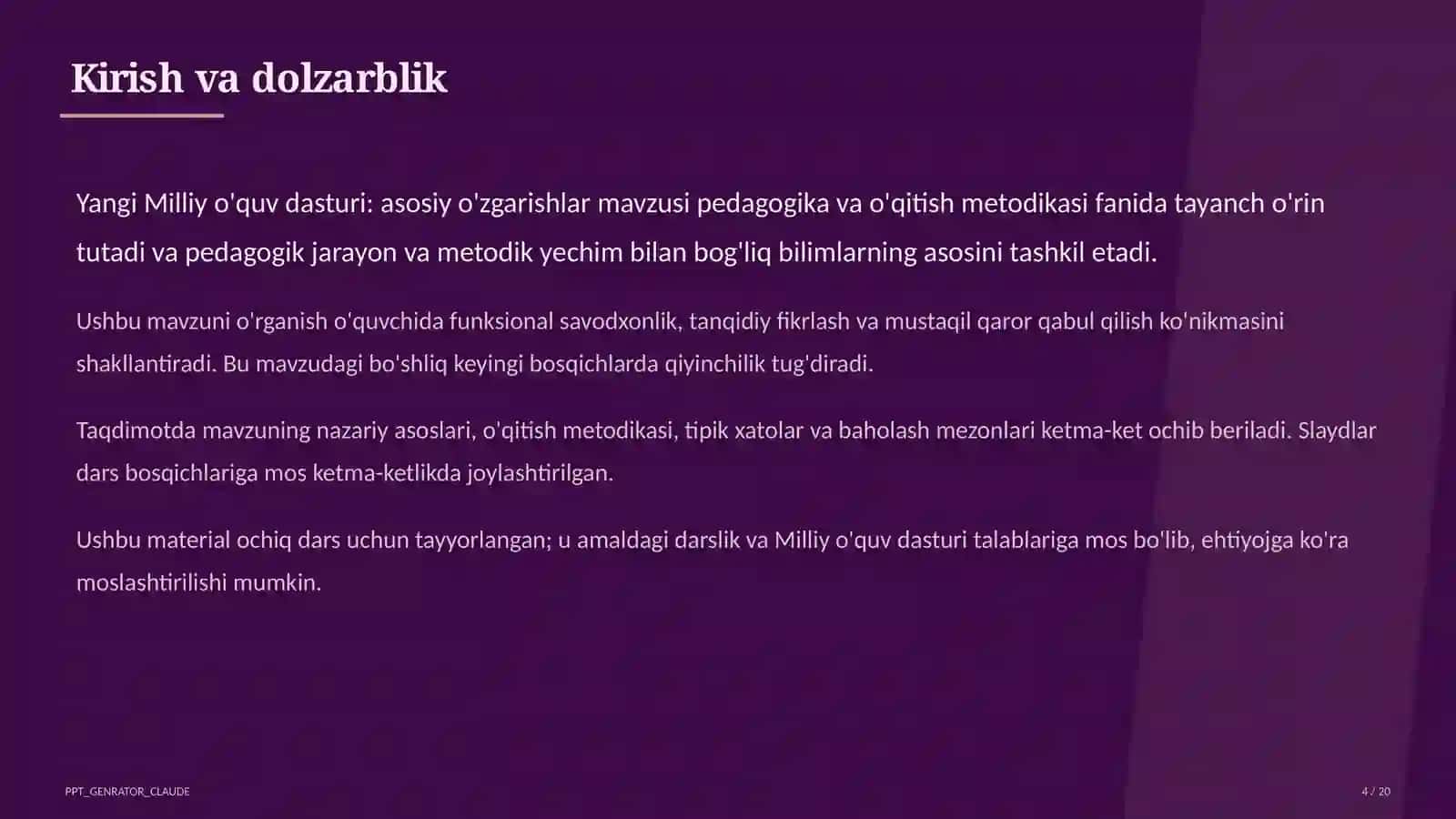 Yangi Milliy o'quv dasturi: asosiy o'zgarishlar 4