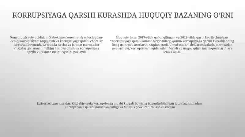 O'Zbekistonda Korrupsiyaga Qarshi Kurashishga Doir Huquqiy Asoslarning Yaratilishi Va Takomillashtirilish 4