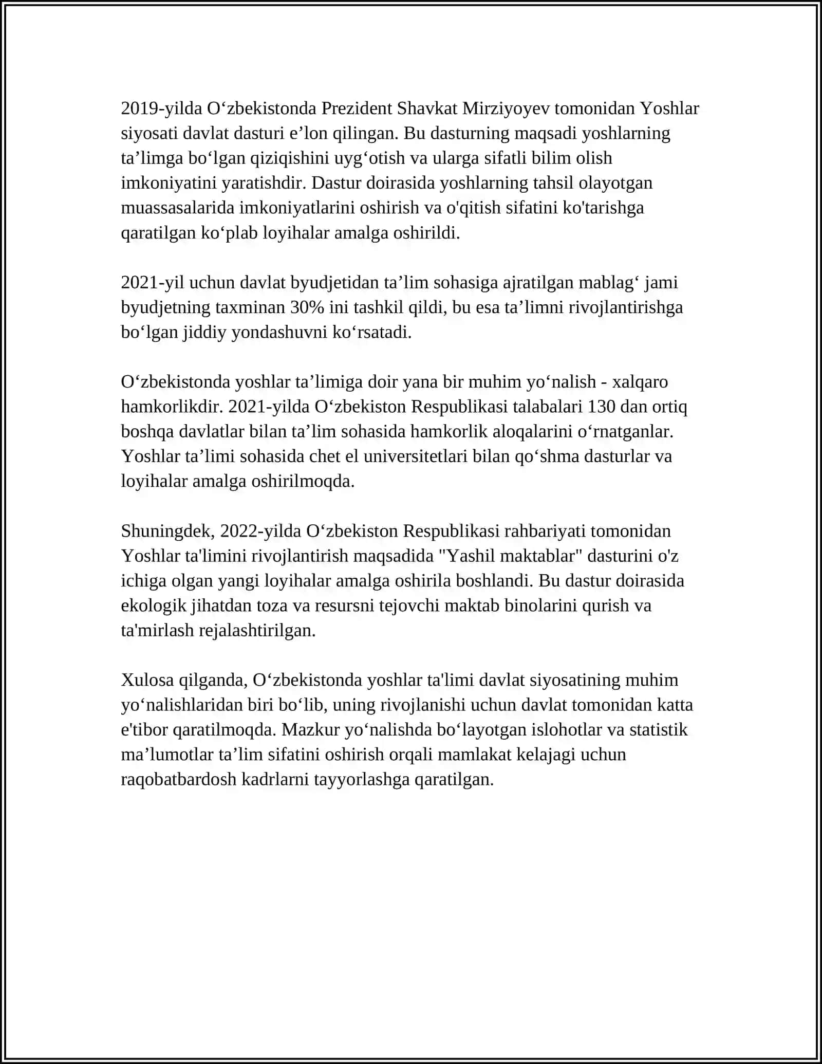 Oʻzbekiston Respublikasida Yoshlarga oid Davlat Siyosati 4