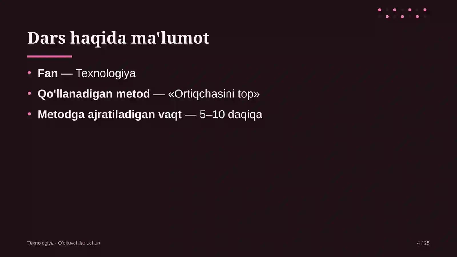 texnologiya darslarida ortiqchasini top metodidan foydalanish 4435 4