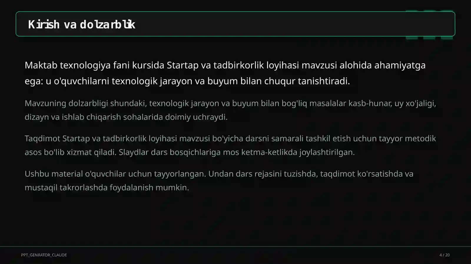 Startap va tadbirkorlik loyihasi (11-sinf) 4