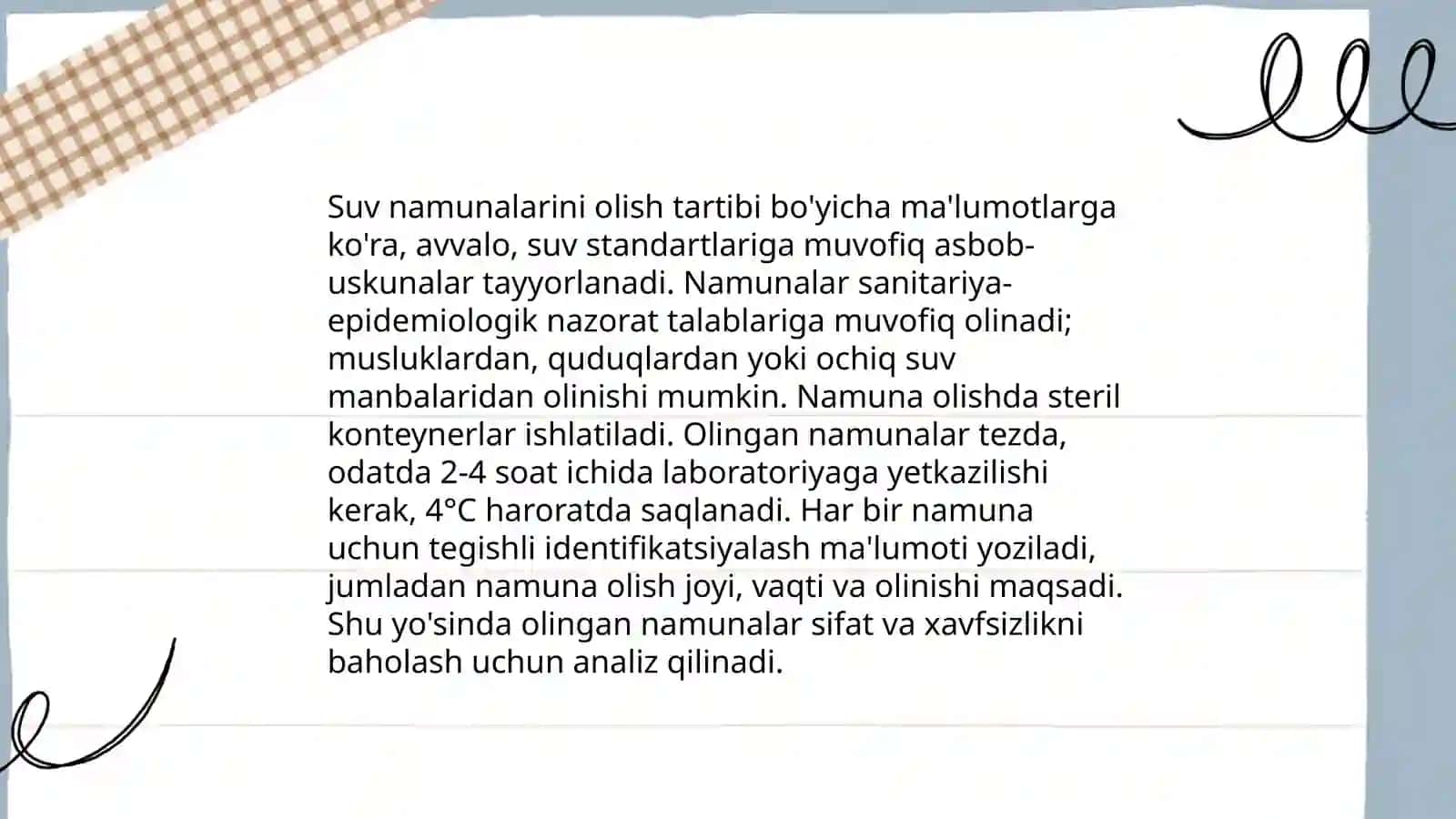 Labaratoriya tekshirishlari uchun suv namunalarini olish 4