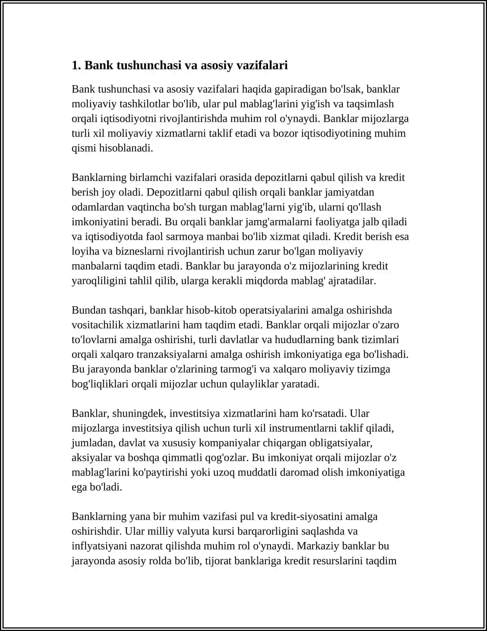 BANKLAR, ULARNING TURLARI VA KREDIT TIZIMIDAGI ROLI 4