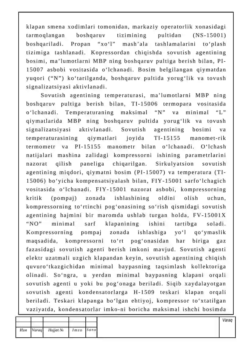 Propan bug‘kompressor sovutish qurilmasini avtomatlashtirish 4