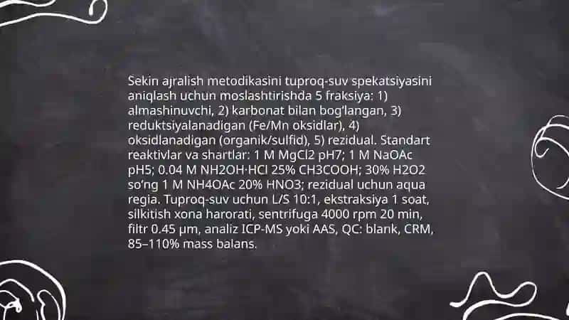 Tuproq va suv namunalardan ion bogʻlanishli birikmalarni aniqlash 4