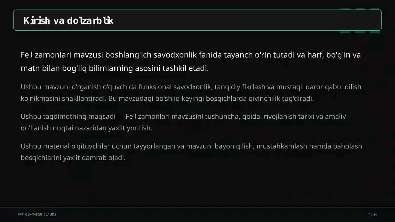 Fe'l zamonlari (4-sinf) 4