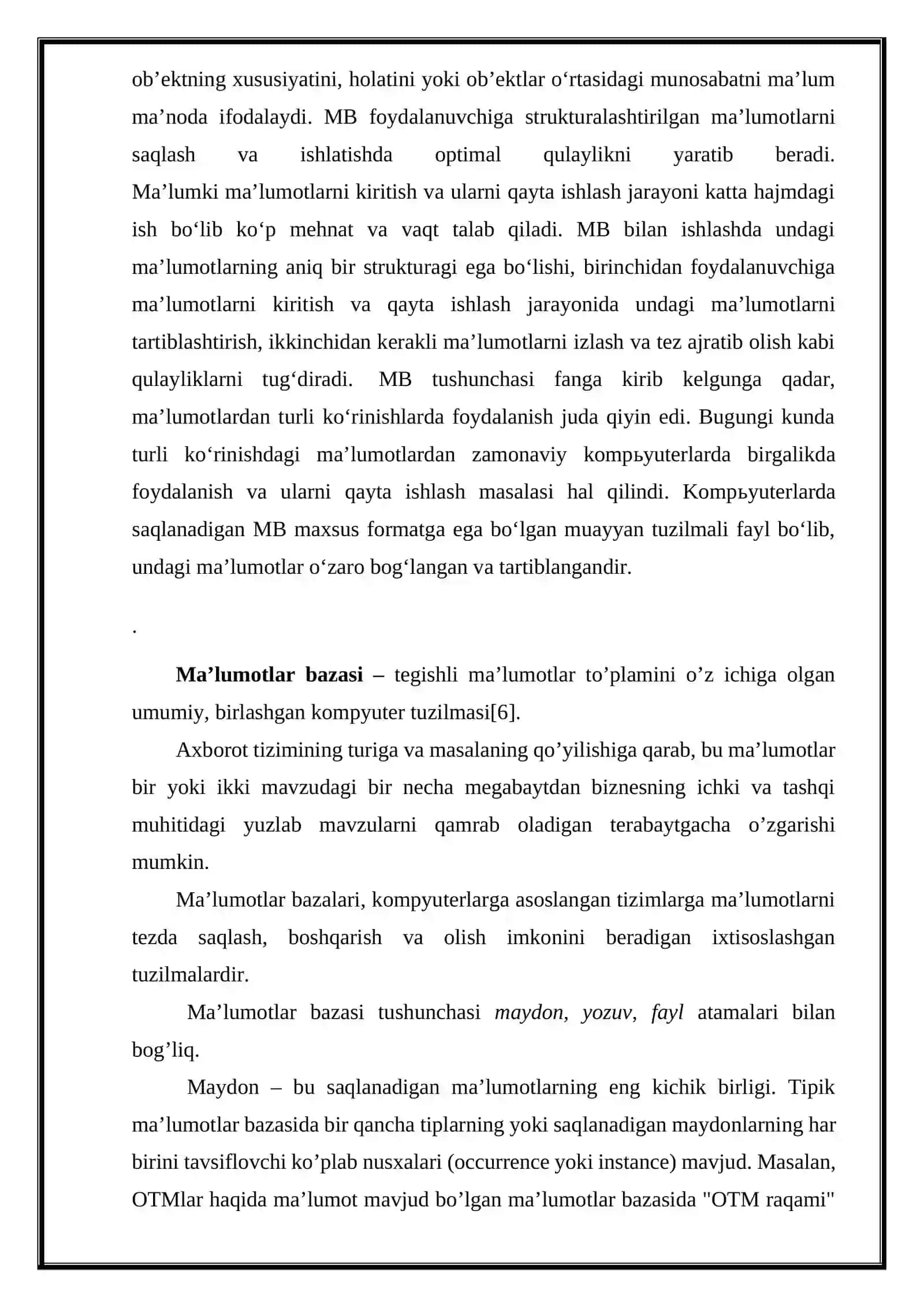 MA’LUMOTLAR BAZASI TEXNOLOGOYALARI FANIDAN “XTB(Xalq ta’lim bo’limi”) MB loyihalash mavzusida KURS ISHI 4