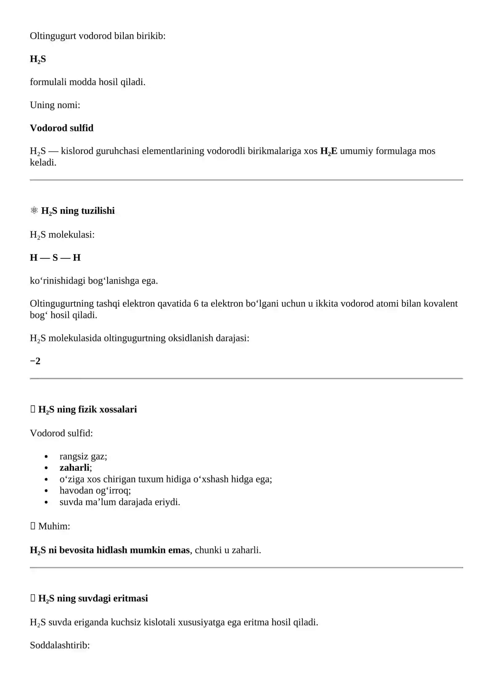 Oltingugurtning vodorodli birikmalari 4