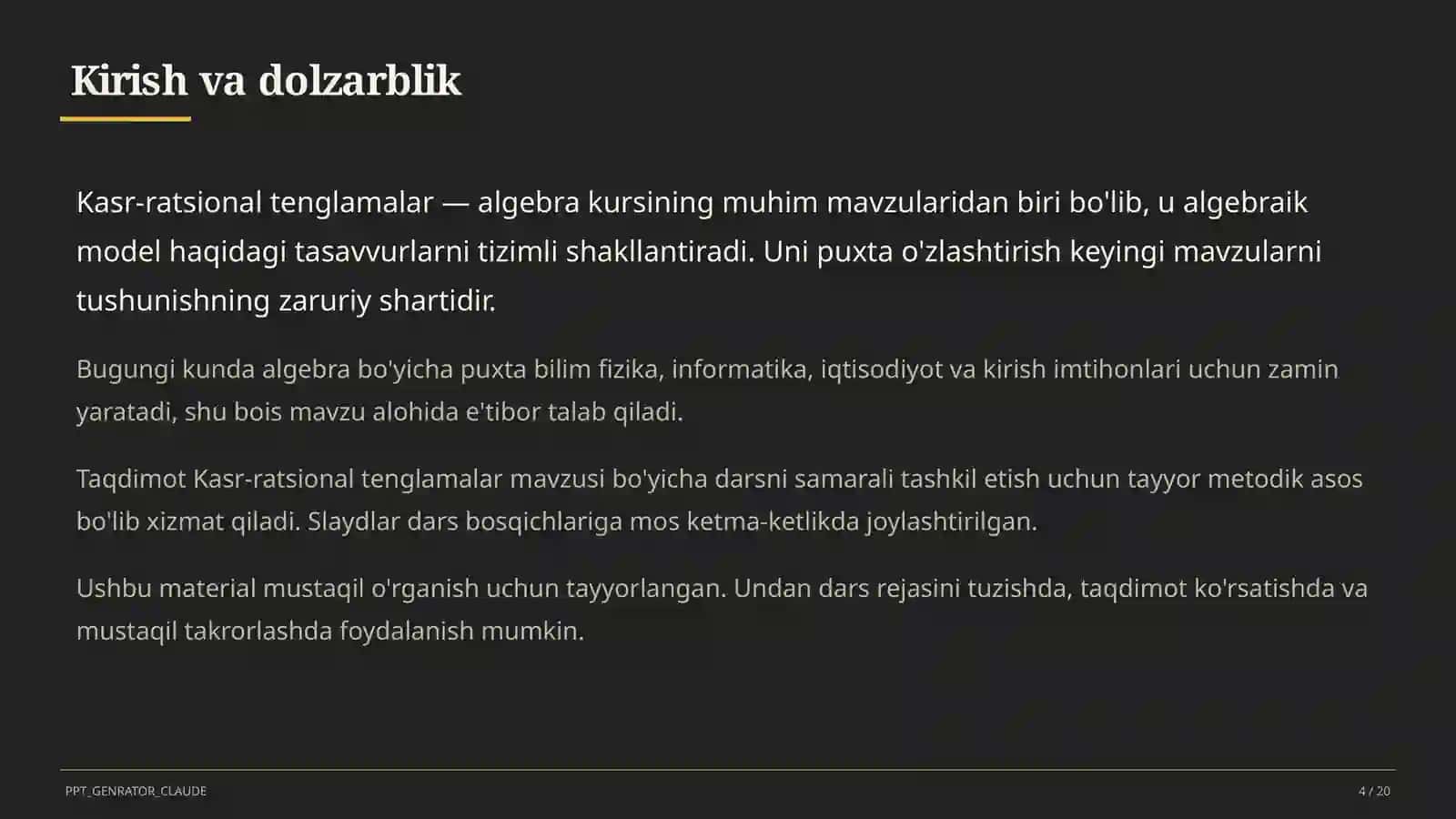 Kasr-ratsional tenglamalar (8-sinf) 4