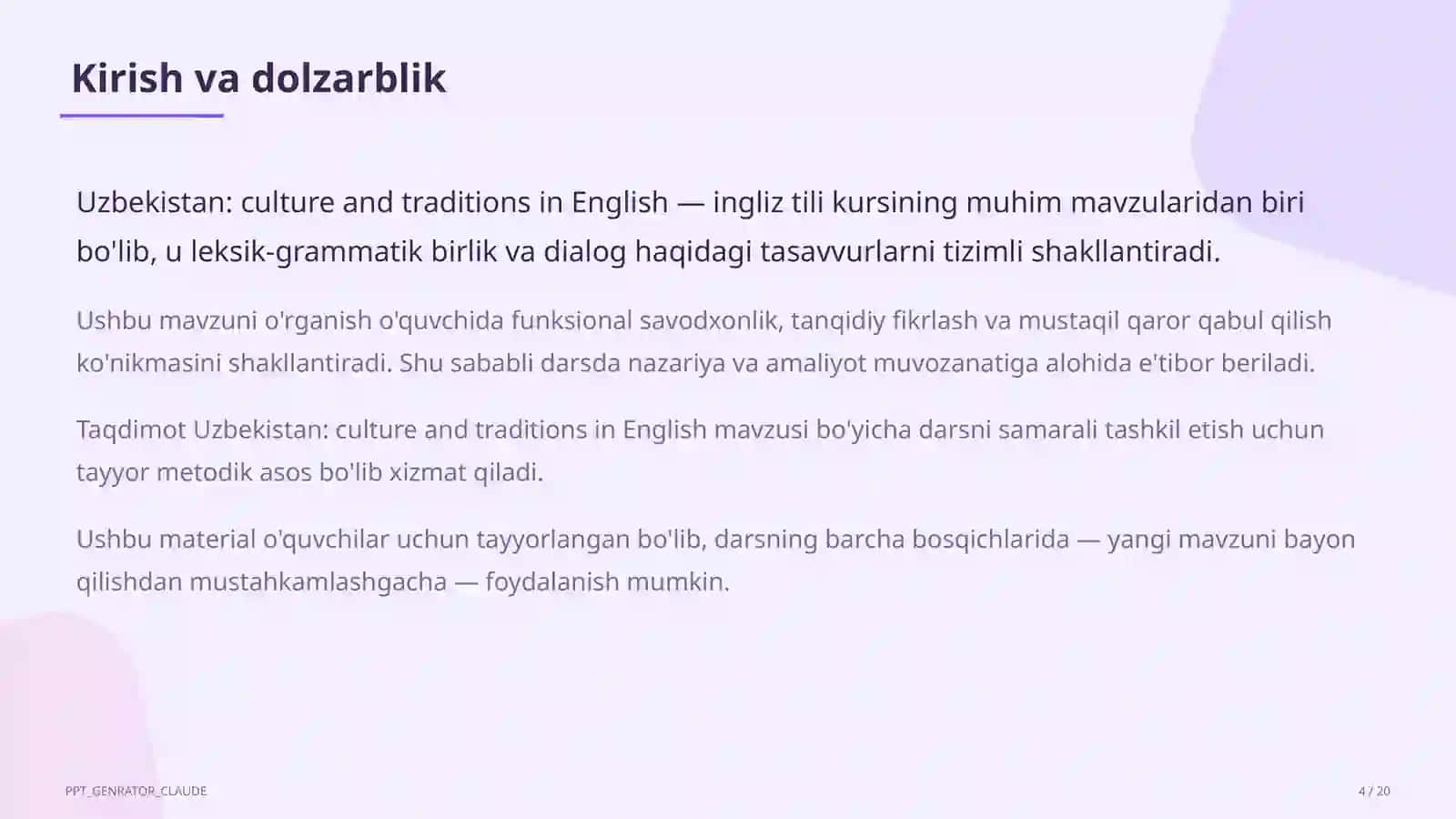 Uzbekistan: culture and traditions in English (8-sinf) 4