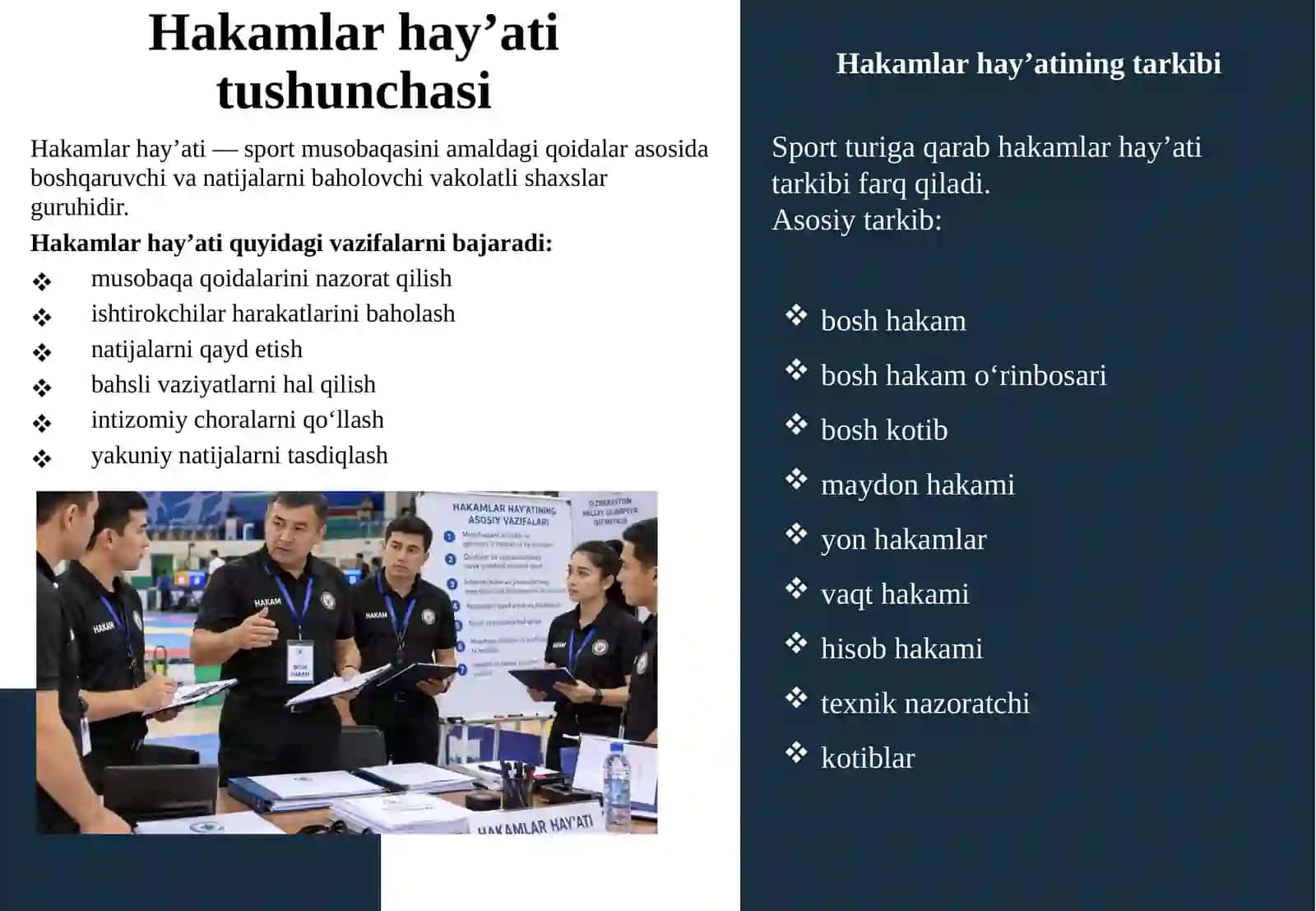 Sport musobaqalarida hakamlar hay’atining vazifalari 4