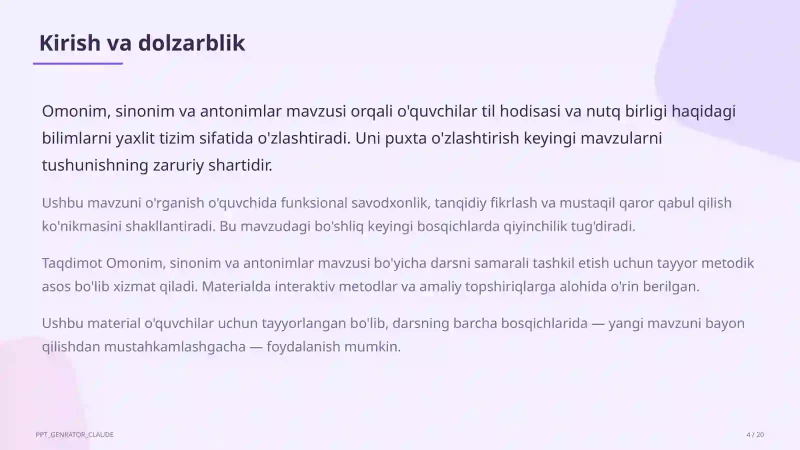 Omonim, sinonim va antonimlar (5-sinf) 4