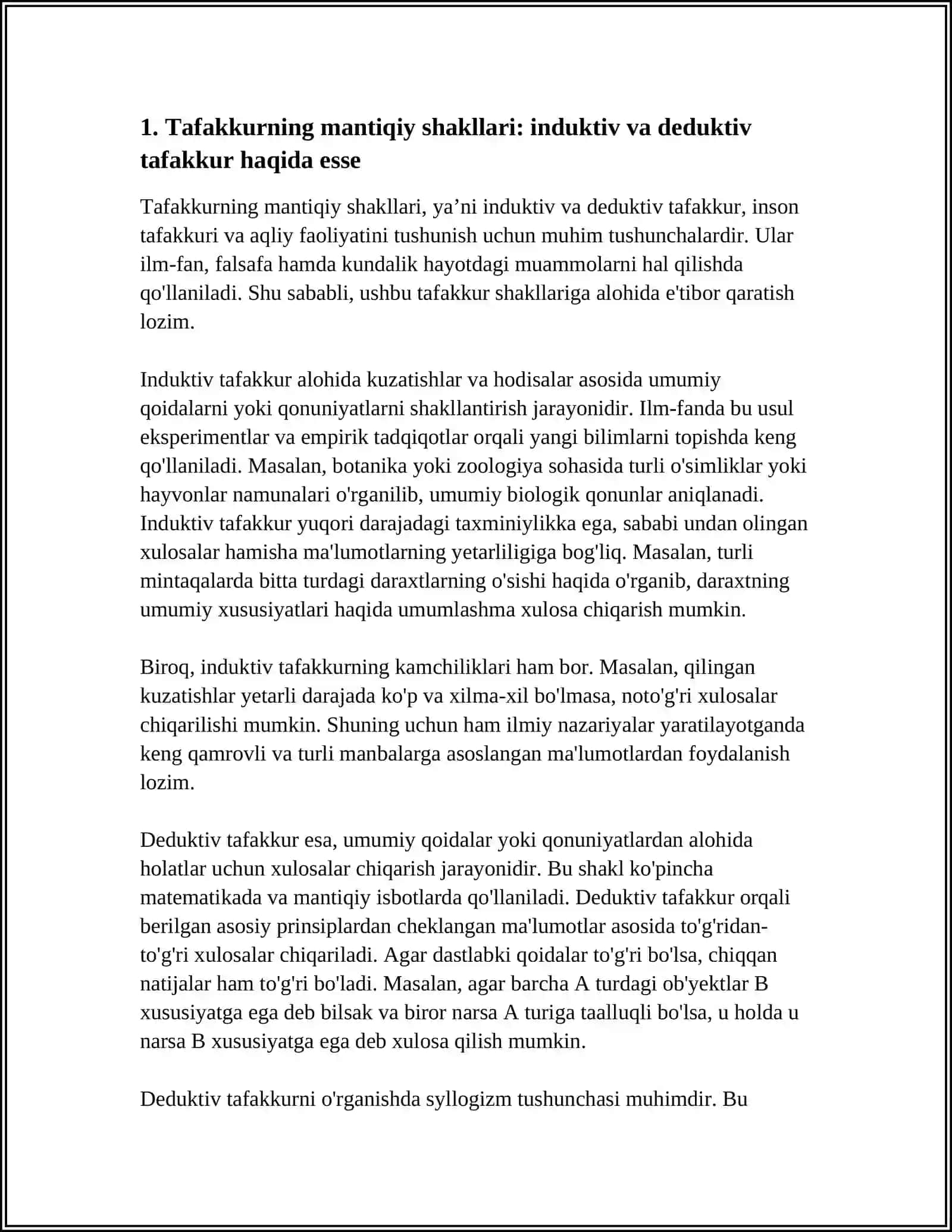 TAFAKKURNING MANTIQIY SHAKLLARI VA QONUNLARI MAVZUSIDA ESSE TAYYORLASH 4