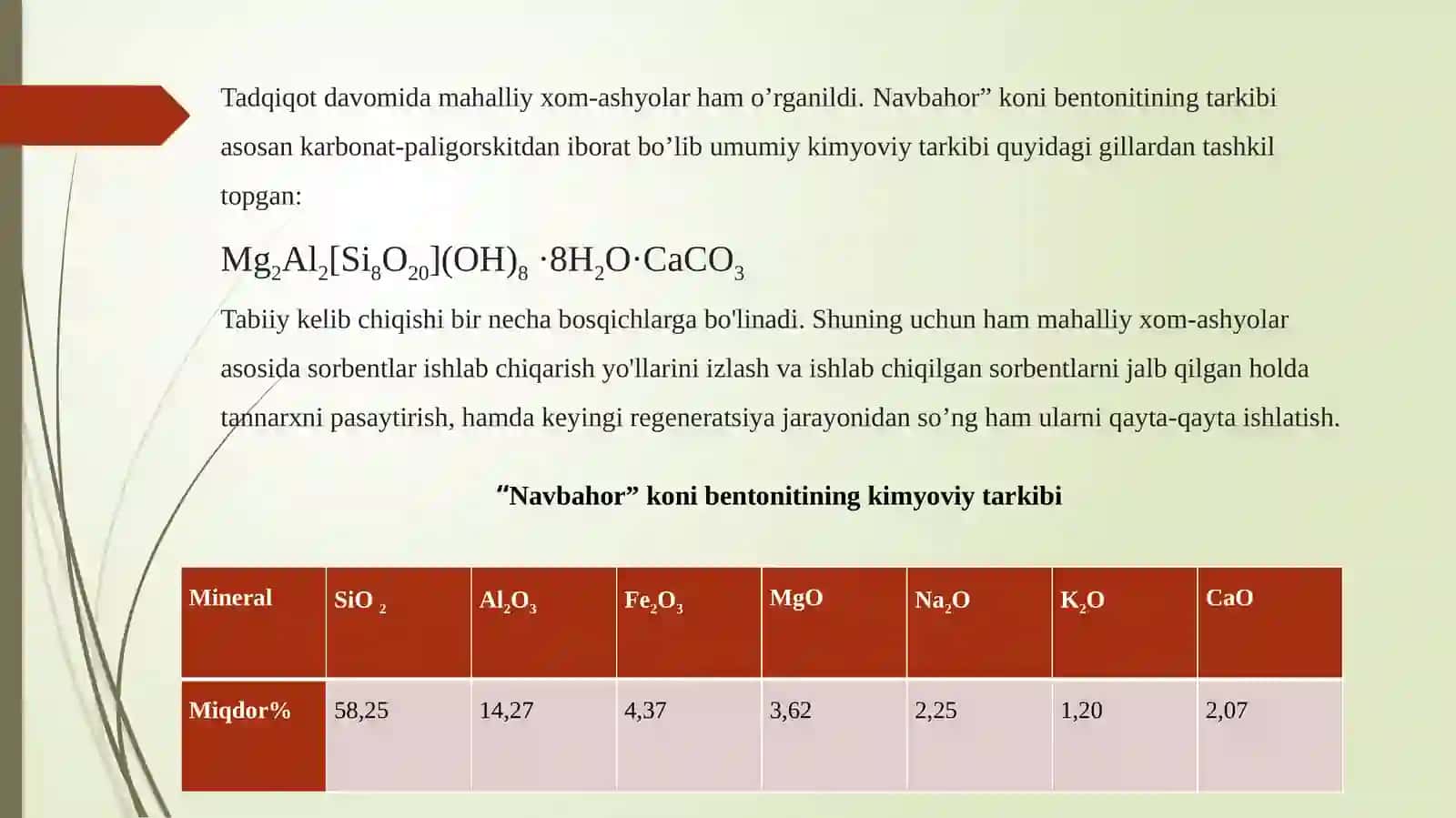 METALL IONLARIDAN SUVNI TOZALASH UCHUN BENTONITLAR ASOSIDA KOMBINATSION SORBENTLAR OLISHNI TADQIQOT QILISH 4