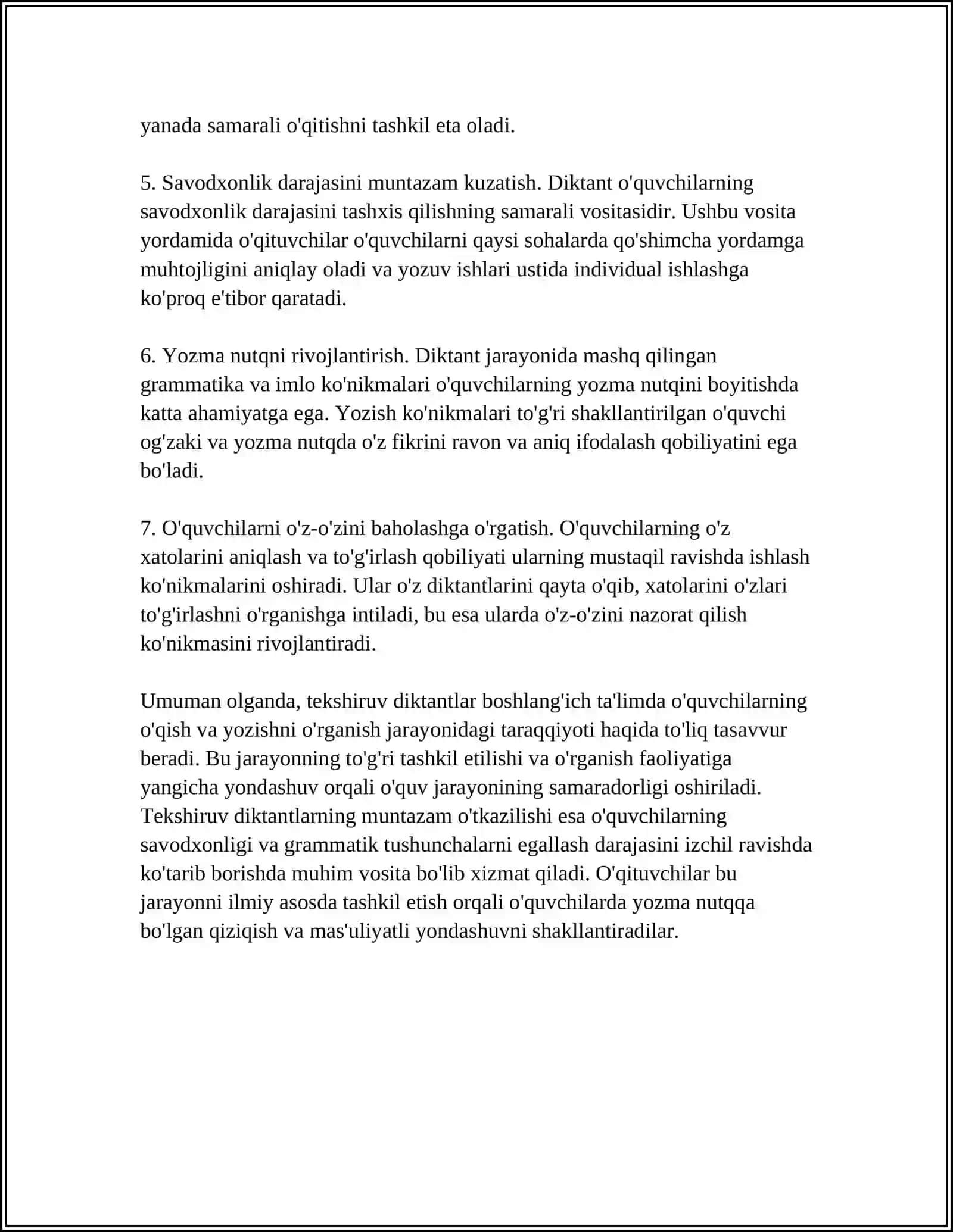BOSHLANG‘ICH SINFLARDA TEKSHIRUV DIKTANT VA UNI 4