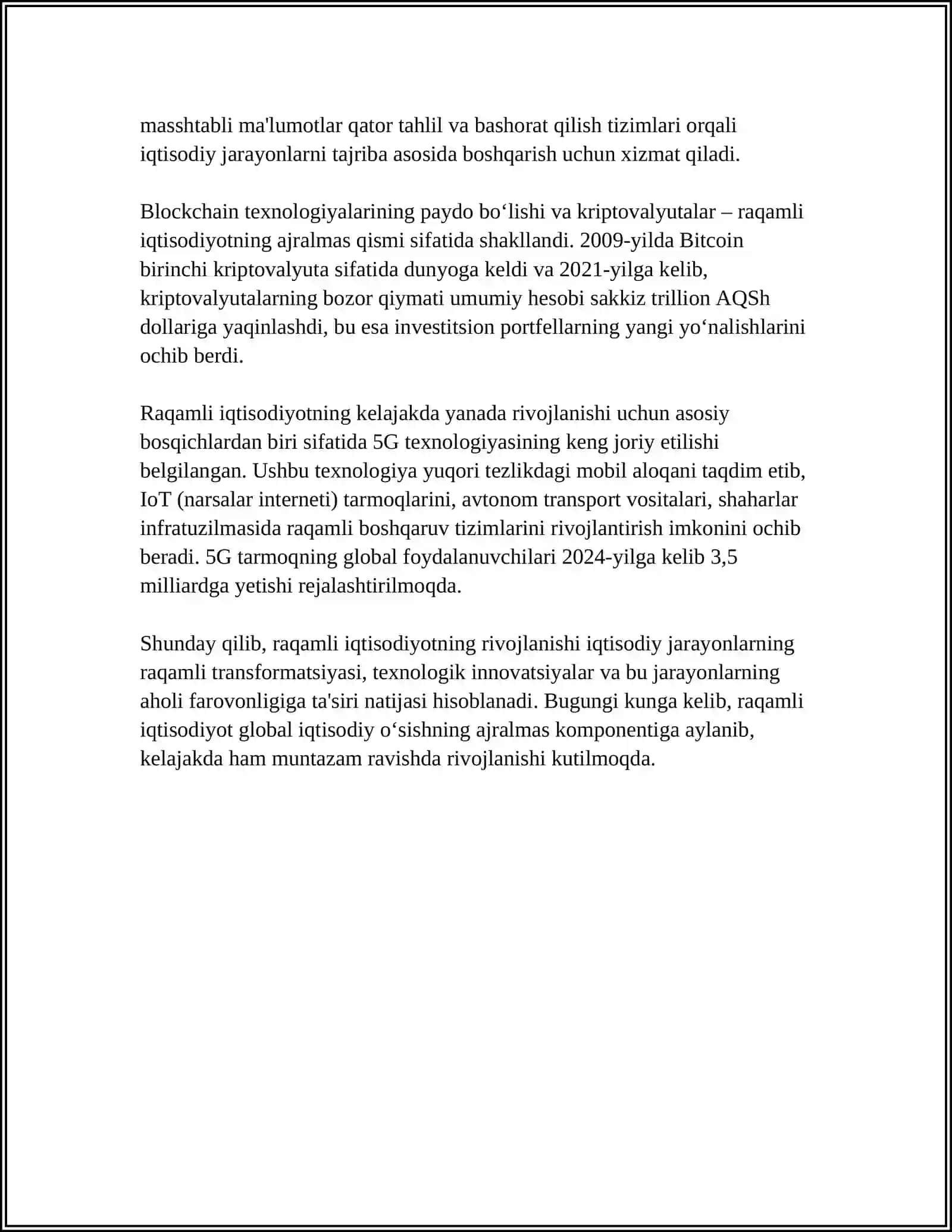 RAQAMLI IQTISODIYOT VA IQTISODIY O'SISH O'RTASIDAGI O'ZARO BOG'LIQLIKNI BAHOLASH 4